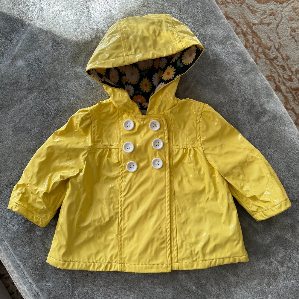 Gymboree Bright Yellow Patent Leather Rain Coat Sz 6-12 mos